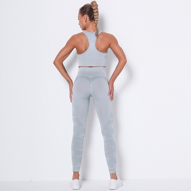 Workout Outfit 2 Pieces Yoga Set Seamless Running Leggings - GilloServ