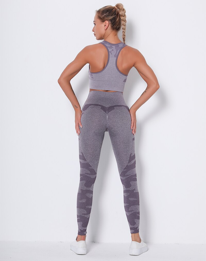 Workout Outfit 2 Pieces Yoga Set Seamless Running Leggings - GilloServ