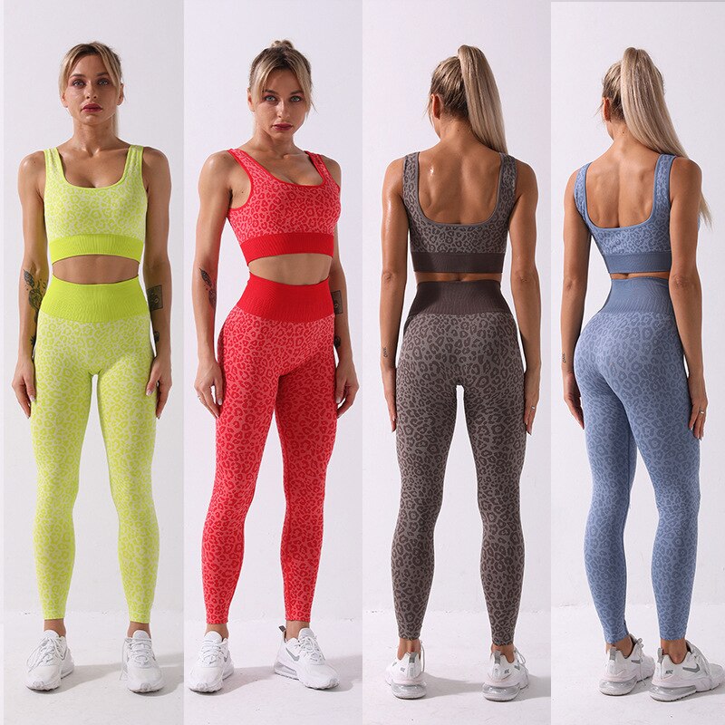 Seamless Leopard Print Yoga Set Gym Clothing Fashion Tank - GilloServ