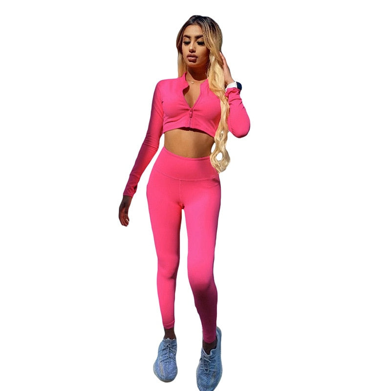 Autumn Seamless Solid Yoga Set Fashion Long Sleeve Crop - GilloServ