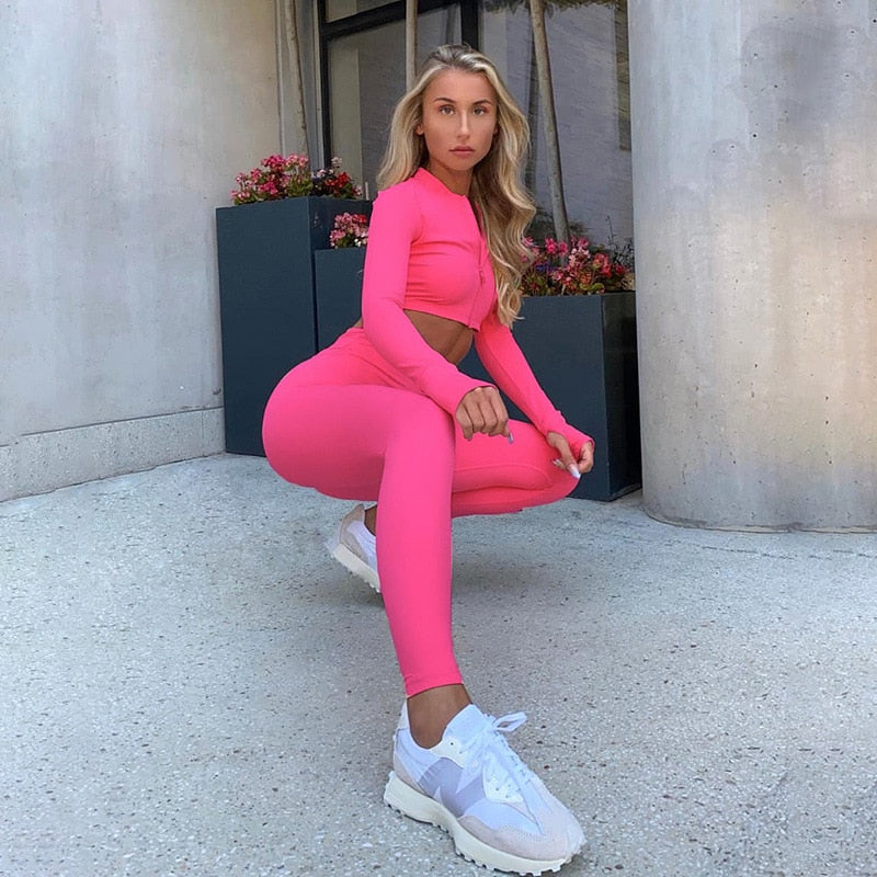Autumn Seamless Solid Yoga Set Fashion Long Sleeve Crop - GilloServ