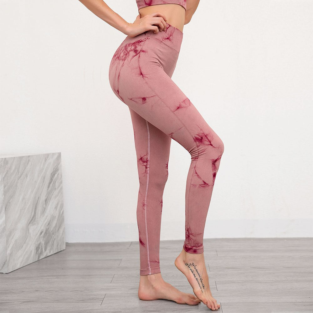 Seamless Tie Dye Print Yoga Leggings Fitness Gym Yoga High Elastics Sports Slim Trousers - GilloServ