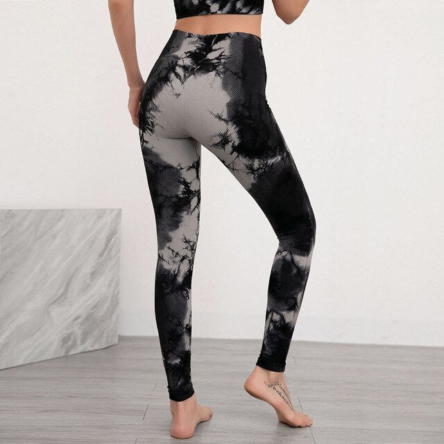 Seamless Tie Dye Print Yoga Leggings Fitness Gym Yoga High Elastics Sports Slim Trousers - GilloServ