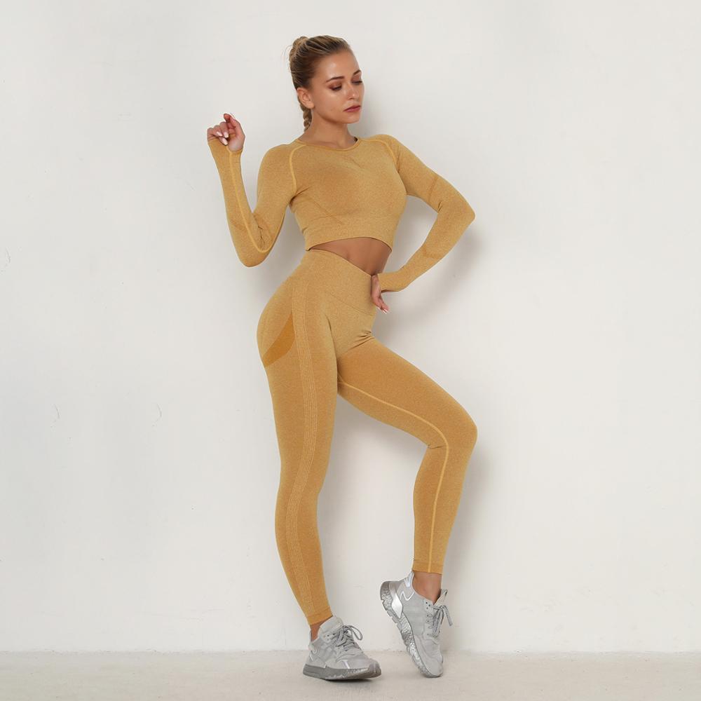 Seamless Yoga Set Women Gym Clothes Solid Long Sleeve - GilloServ