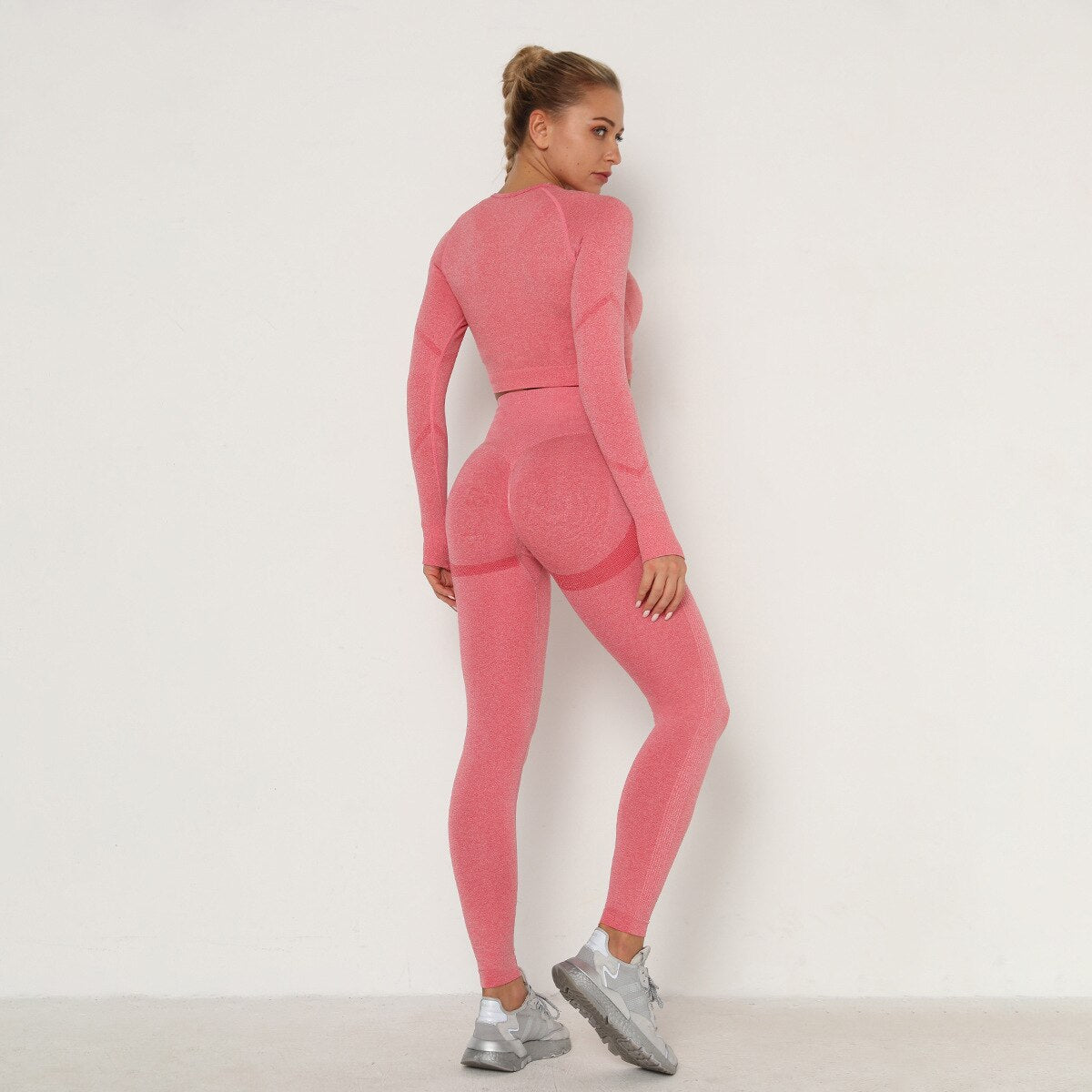 Seamless Yoga Set Women Gym Clothes Solid Long Sleeve - GilloServ