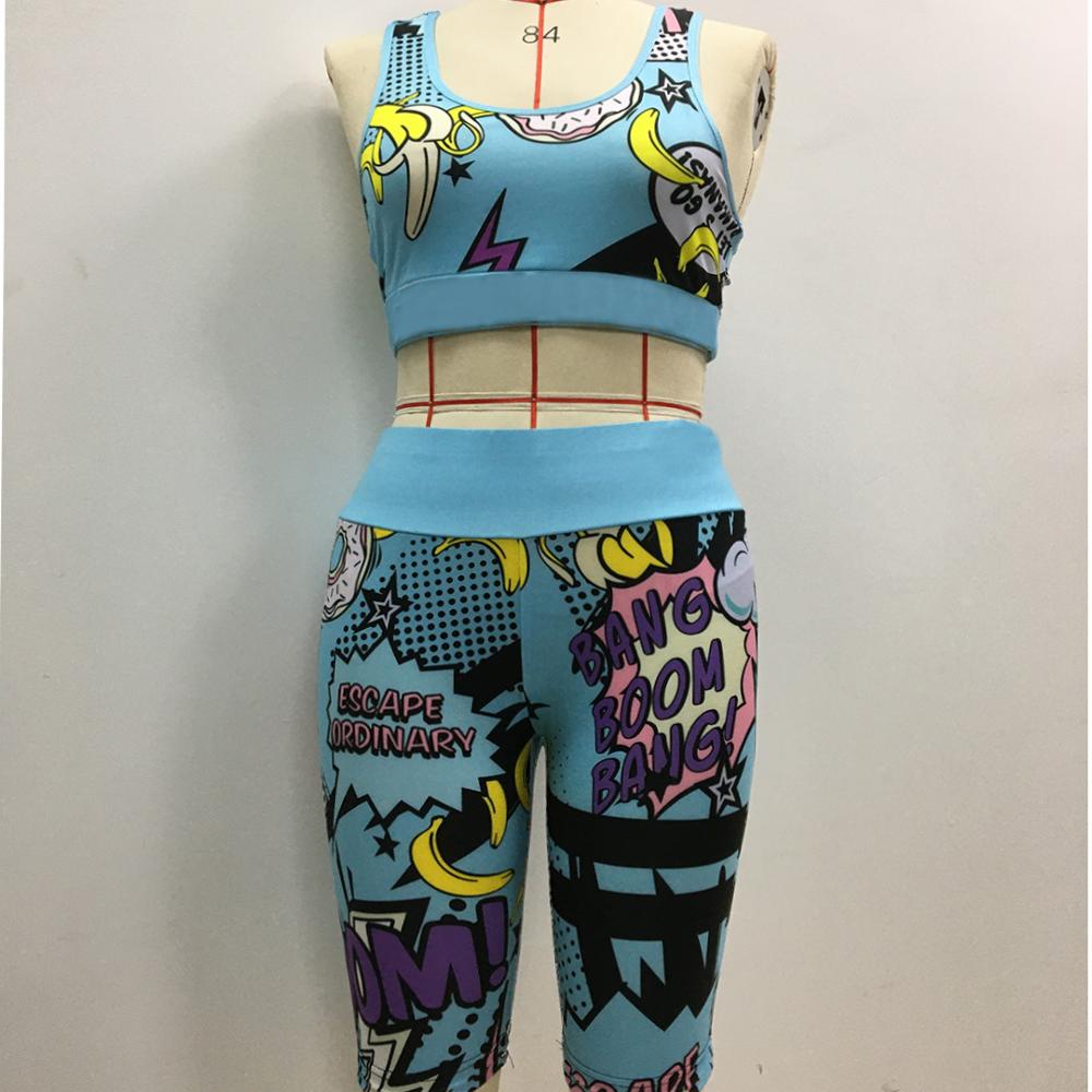 Seamless Print Gym Yoga Suit Fashion Vest Crop Top Shorts - GilloServ