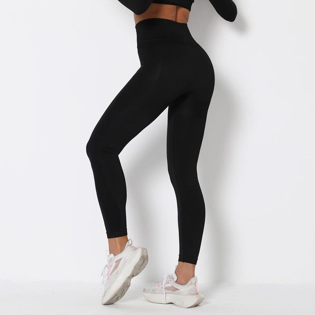 Seamless Patchwork Yoga Set Gym Clothing Fashion Long Sleeve Top Leggings Suit Push Up Workout Training Running Sports Tracksuit - GilloServ