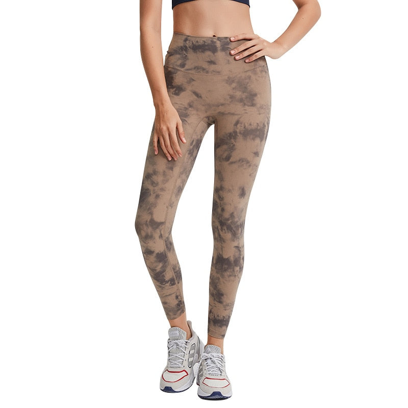 Autumn Seamless Tie Dye Print Yoga Leggings No T-line Fitness Gym Yoga Pantalones High Elastics High Waist Sports Slim Trousers - GilloServ