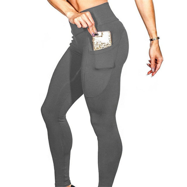 Solid Yoga Leggings With Pockets Fashion Push Up - GilloServ