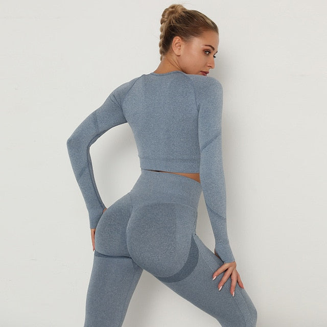 2pcs Yoga Set Women Long Sleeve Shirts - GilloServ