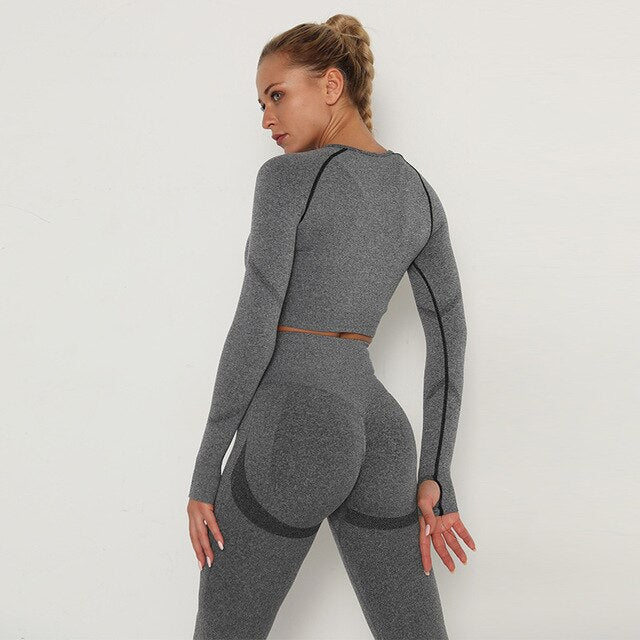 2pcs Yoga Set Women Long Sleeve Shirts - GilloServ