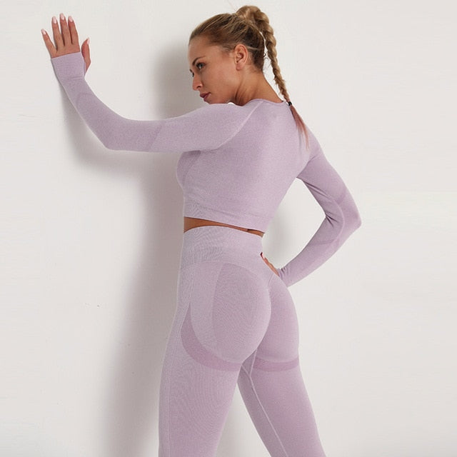 2pcs Yoga Set Women Long Sleeve Shirts - GilloServ