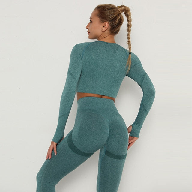 2pcs Yoga Set Women Long Sleeve Shirts - GilloServ