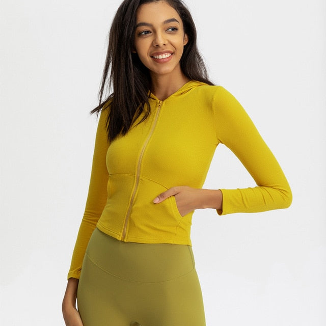Seamless Solid Yoga Hoodies Long Shirt Jacket - GilloServ