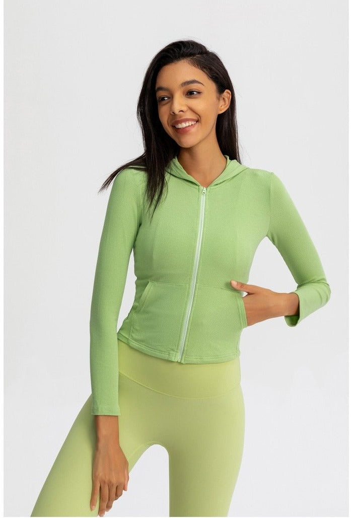 Seamless Solid Yoga Hoodies Long Shirt Jacket - GilloServ