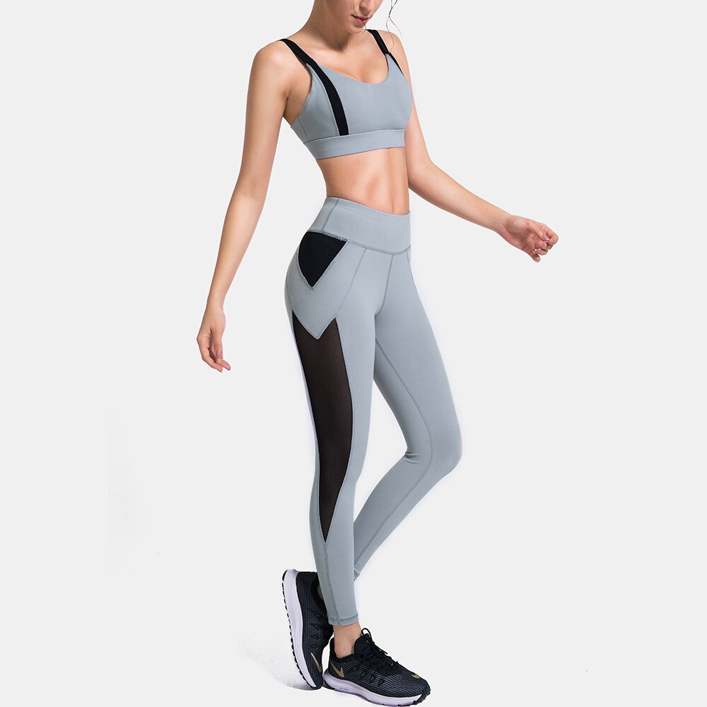 Patchwork Yoga Suit Gym Fitness Two Piece Set Bra Crop Top Leggings Tracksuit Fashion Running Sports Push Up Casual Set - GilloServ