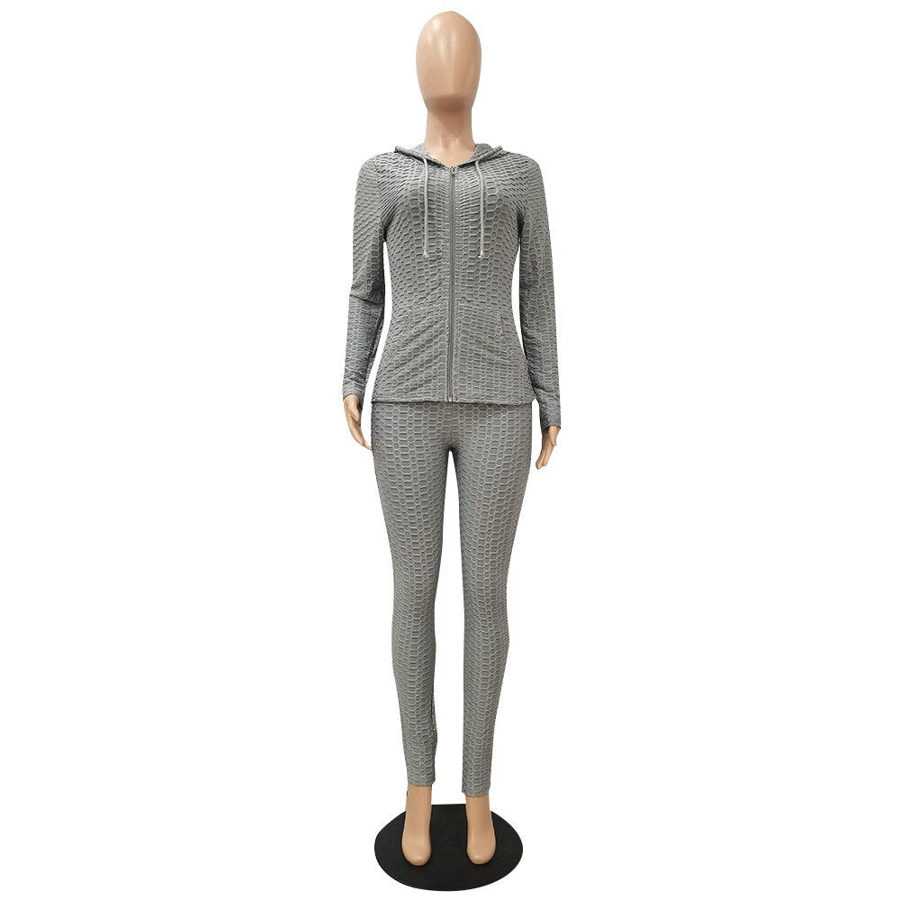 Sportswear Jacquard Hooded Set Gym Fitness Tracksuit - GilloServ