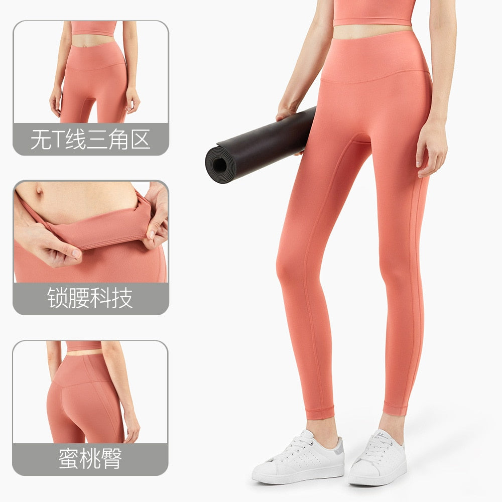 Autumn Seamless Solid Yoga No T line Leggings Fitness Gym Yoga Pantalones High Elastics Sports Breathable Dry Quick Trousers - GilloServ