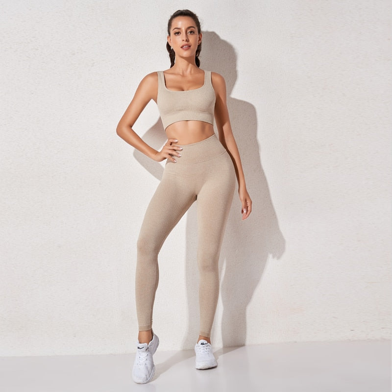 High Waist Sports Bra+ Legging Gym Clothing Seamless Fitness - GilloServ