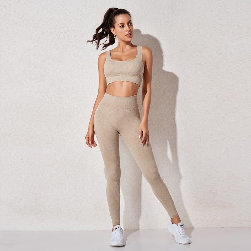 High Waist Sports Bra+ Legging Gym Clothing Seamless Fitness - GilloServ