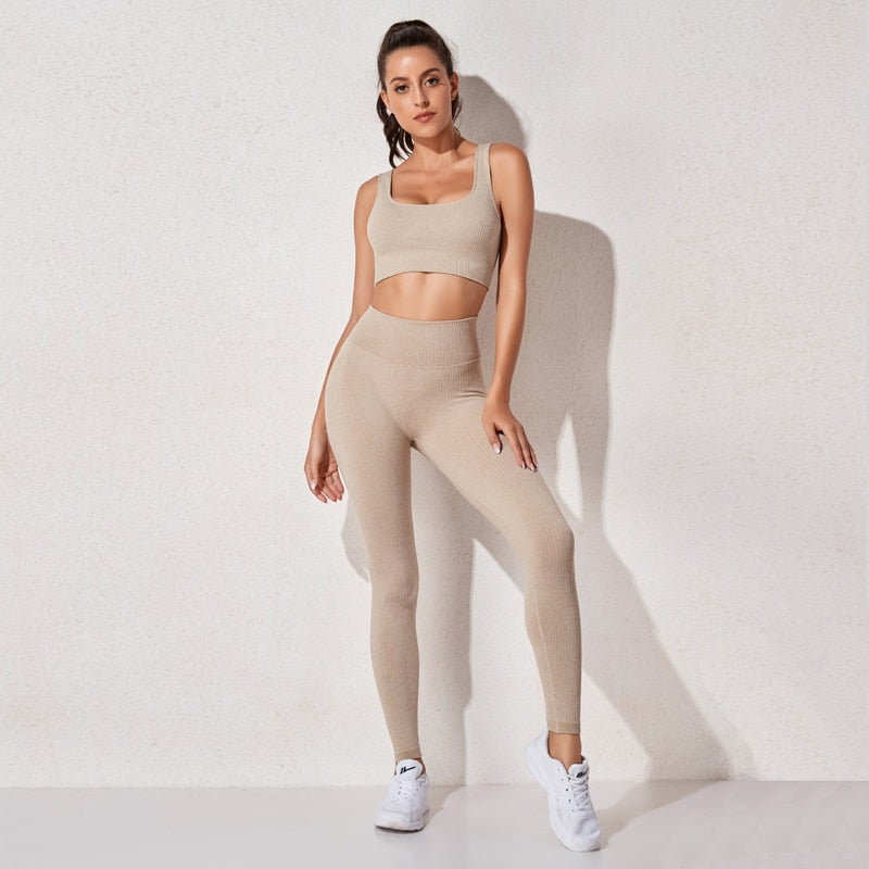 High Waist Sports Bra+ Legging Gym Clothing Seamless Fitness - GilloServ