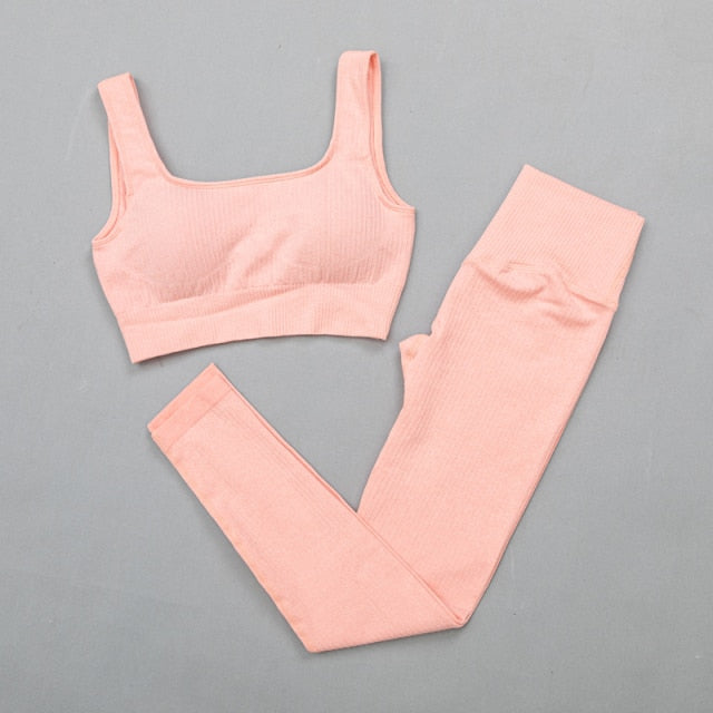 High Waist Sports Bra+ Legging Gym Clothing Seamless Fitness - GilloServ