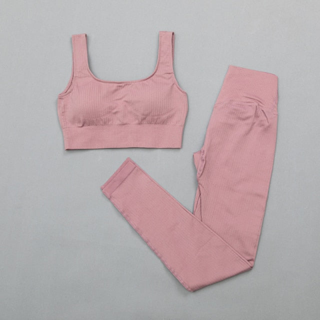 High Waist Sports Bra+ Legging Gym Clothing Seamless Fitness - GilloServ