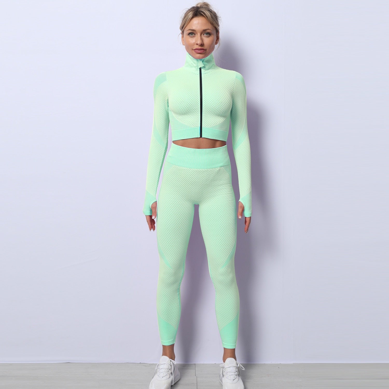 Women Yoga 2/3PCS Seamless Zipper Yoga Suit GYM Workout - GilloServ