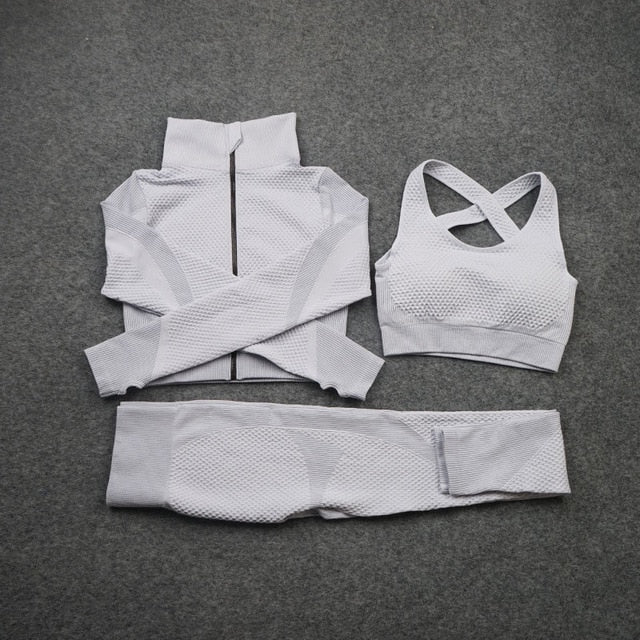 Women Yoga 2/3PCS Seamless Zipper Yoga Suit GYM Workout - GilloServ