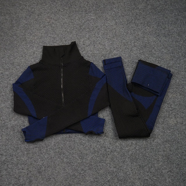 Women Yoga 2/3PCS Seamless Zipper Yoga Suit GYM Workout - GilloServ