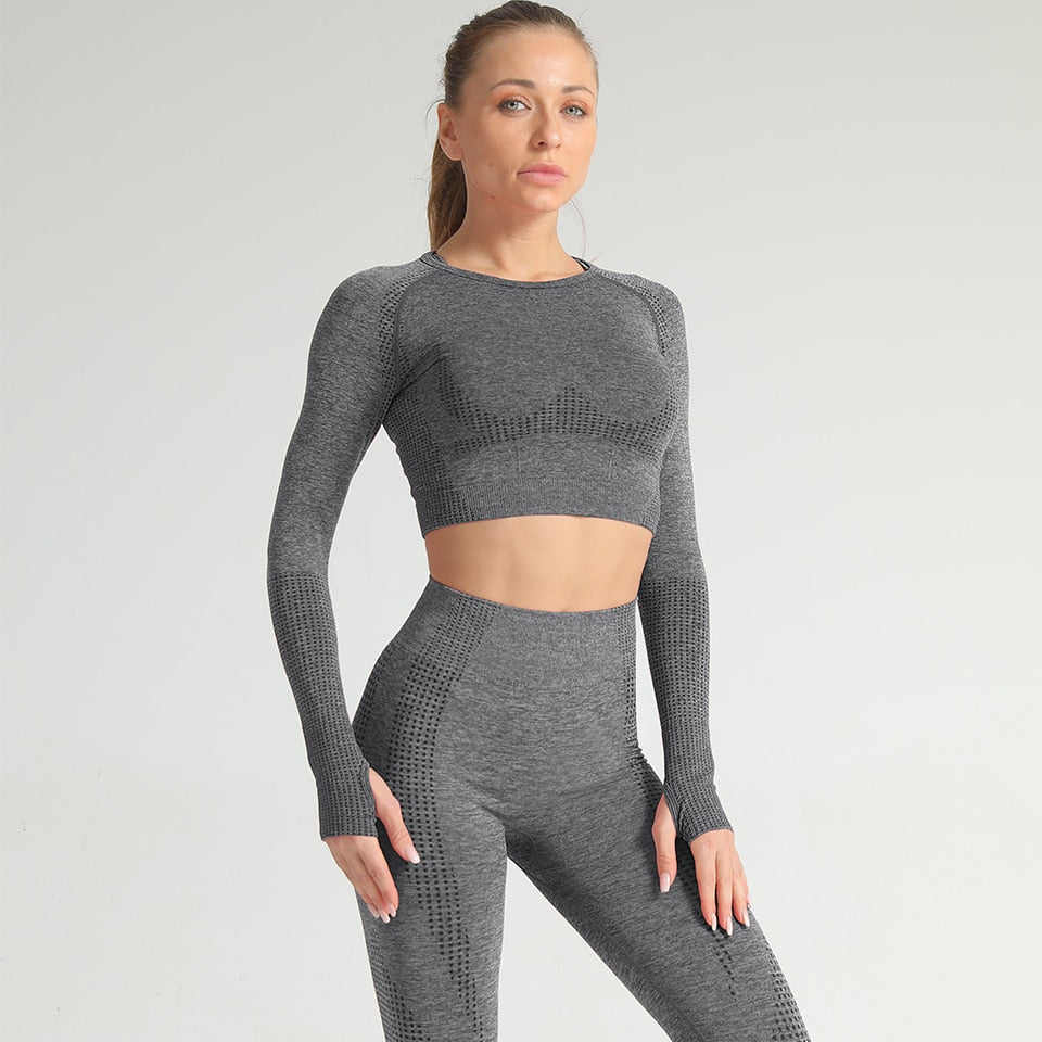 Yoga Crop Tops Women Long Sleeve Running Shirts Sport T-shirts - GilloServ