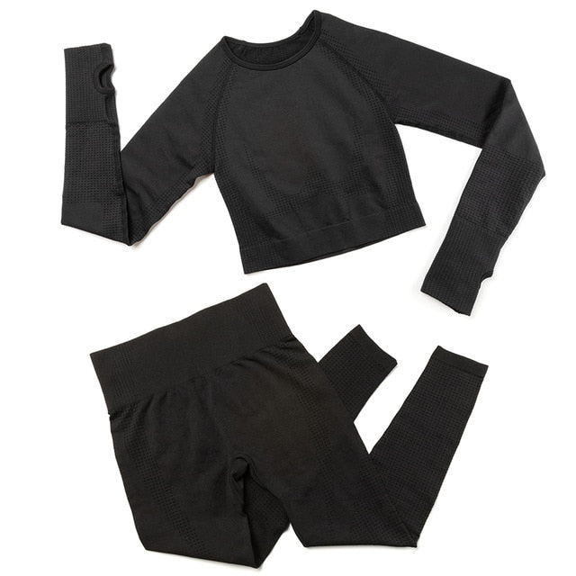 Yoga Set Women 2pcs Sport Suit Gym wear Workout Outfits Long Sleeve - GilloServ