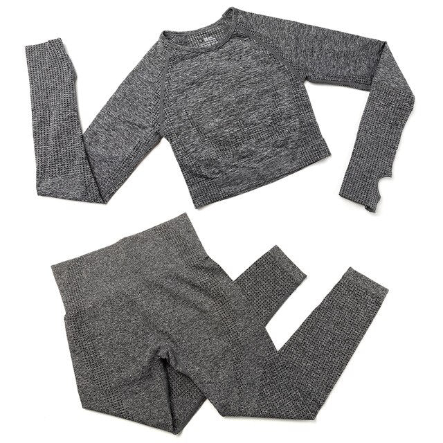 Yoga Set Women 2pcs Sport Suit Gym wear Workout Outfits Long Sleeve - GilloServ