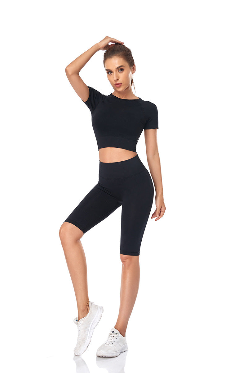 Seamless Yoga Set Women 2pcs Crop Top T-shirt High Waist Shorts Gym Clothes Sport Suit Workout Outfit Sport Wear - GilloServ