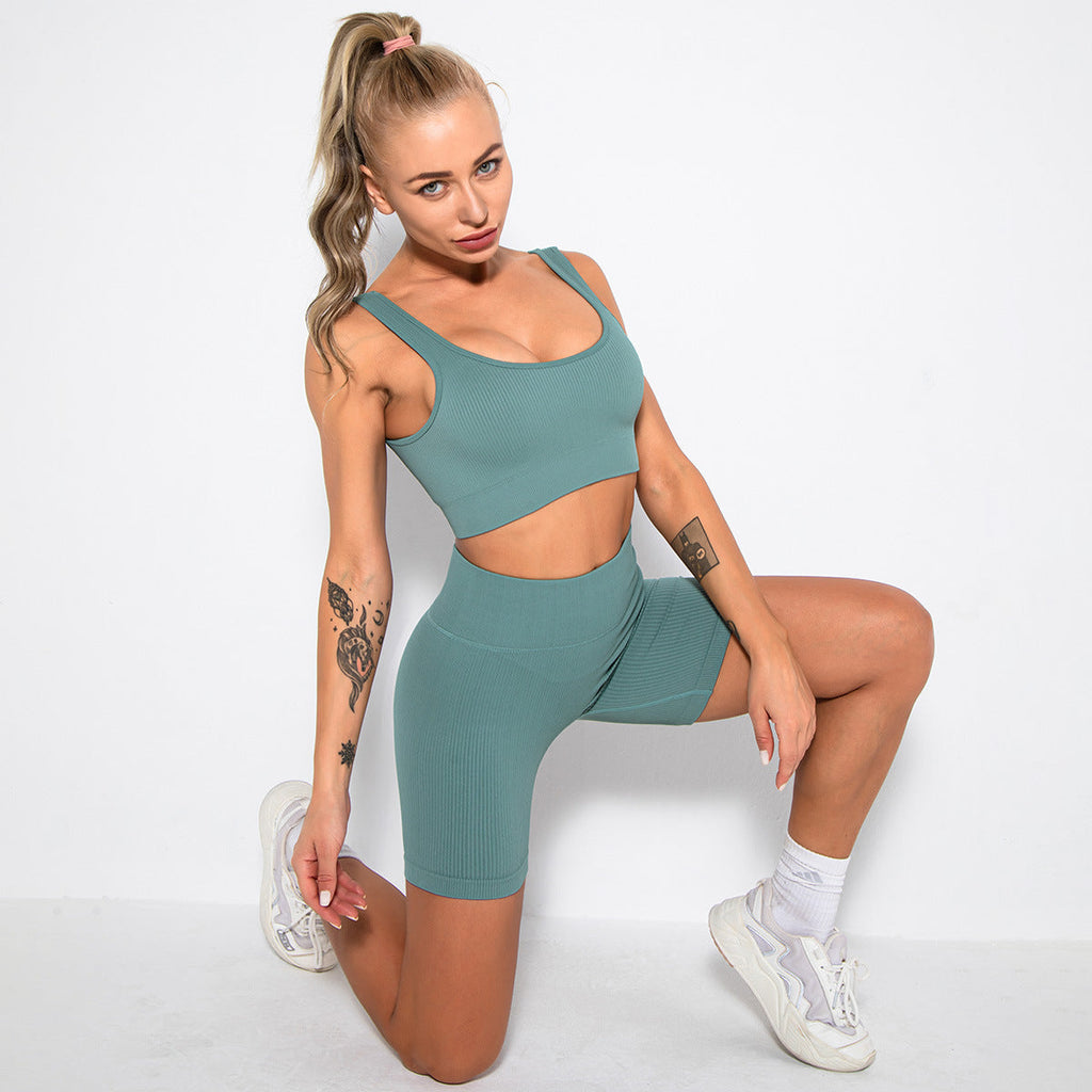 2PCS Women Yoga Set Gym Set Sexy Bra Seamless Sports Shorts - GilloServ