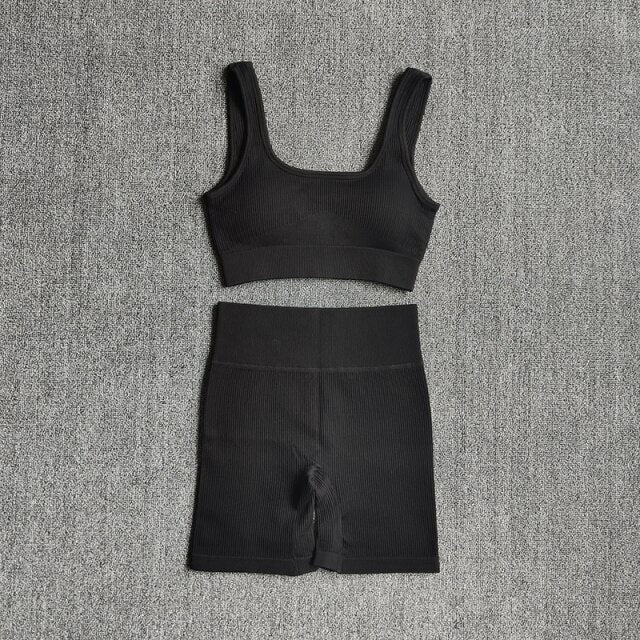 2PCS Women Yoga Set Gym Set Sexy Bra Seamless Sports Shorts - GilloServ