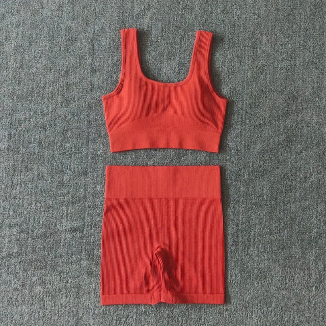 2PCS Women Yoga Set Gym Set Sexy Bra Seamless Sports Shorts - GilloServ