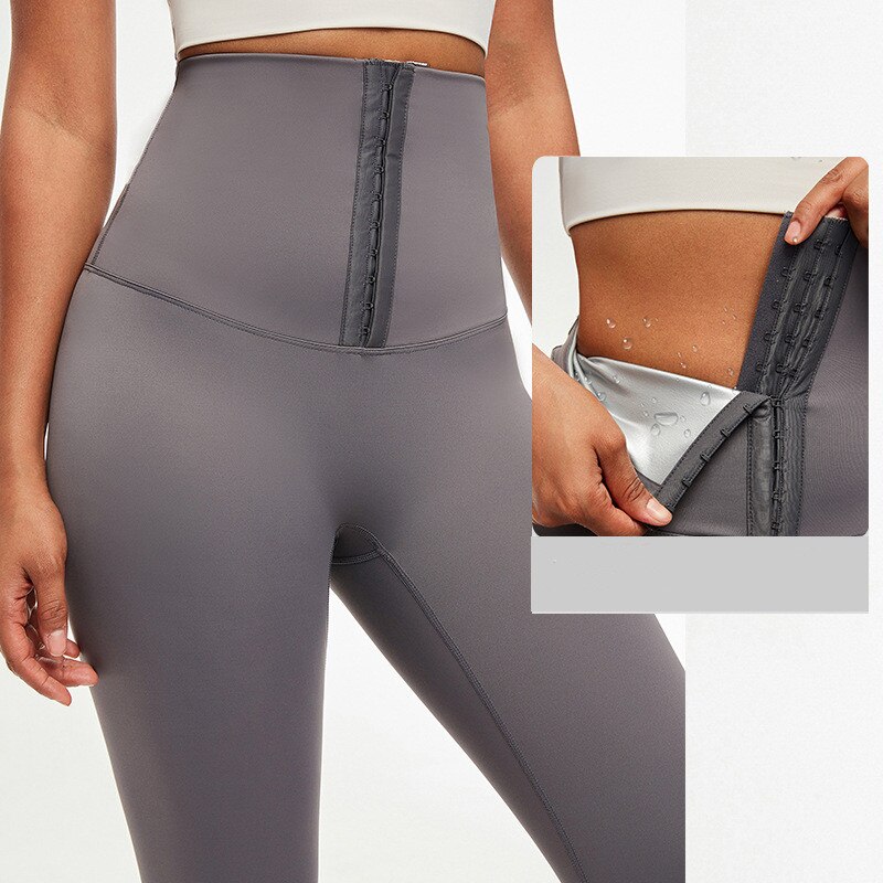 Hook Closure Metallic Yoga Pants Sport Leggings - GilloServ