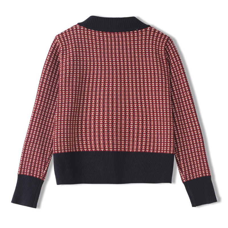Red Plaid Cardigan Vintage Spring Women Short Sweater - GilloServ