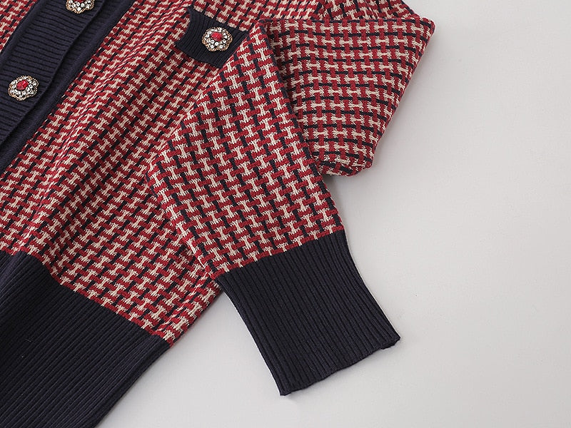 Red Plaid Cardigan Vintage Spring Women Short Sweater - GilloServ