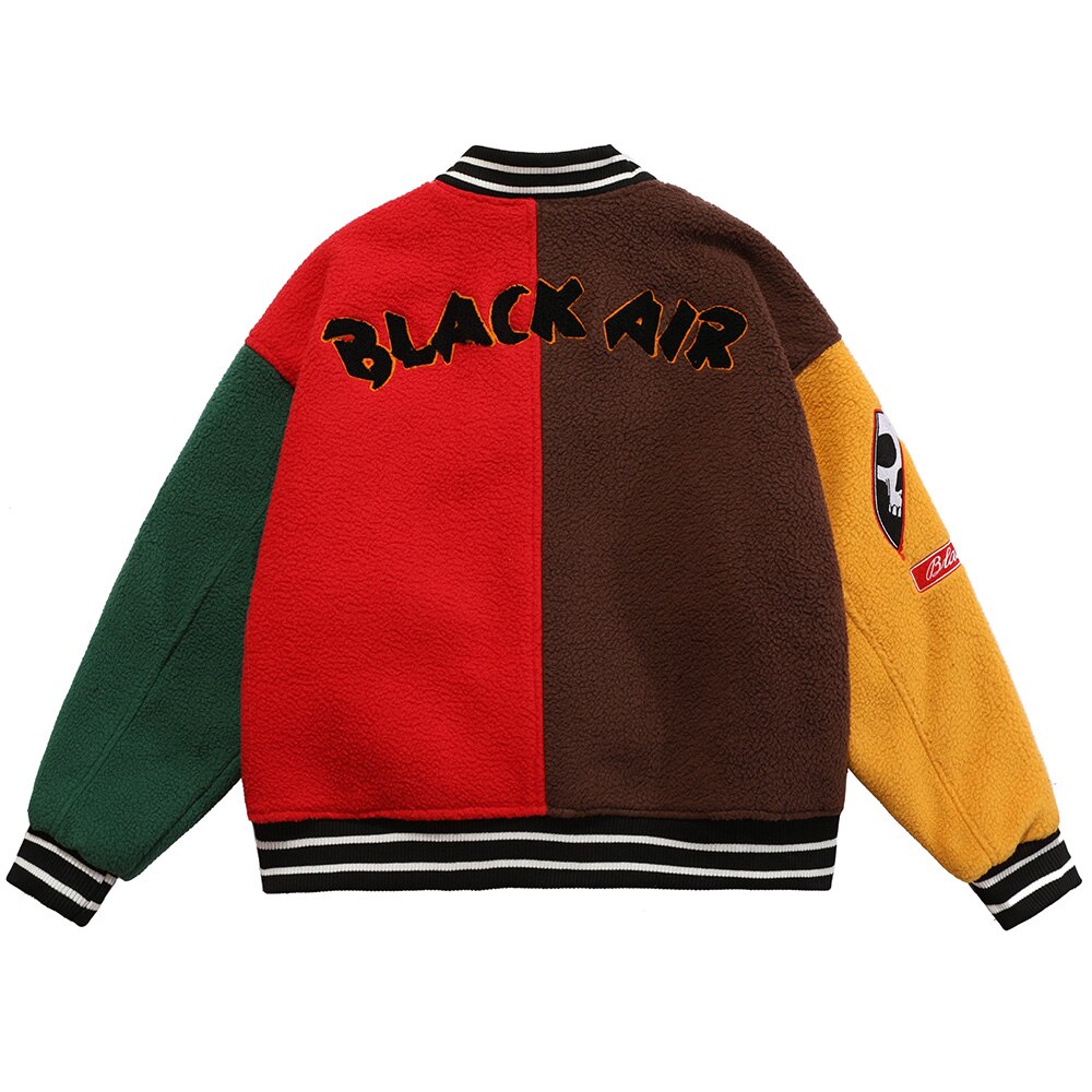 Winter Jacket Color Block Baseball Thick Patchwork Embroidery Streetwear - GilloServ