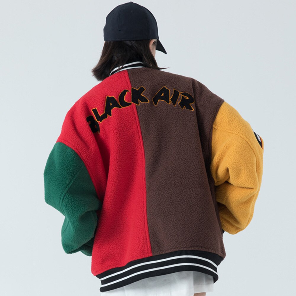 Winter Jacket Color Block Baseball Thick Patchwork Embroidery Streetwear - GilloServ