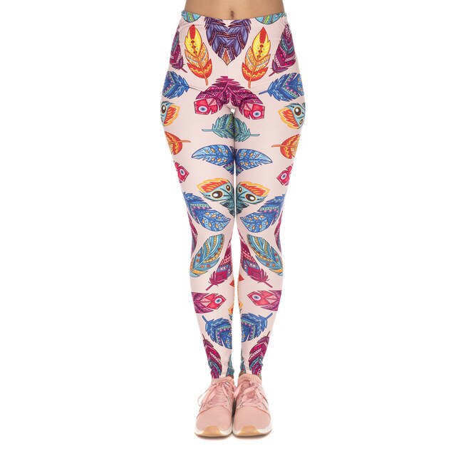 Women Legging Feathers Printing Blue - GilloServ