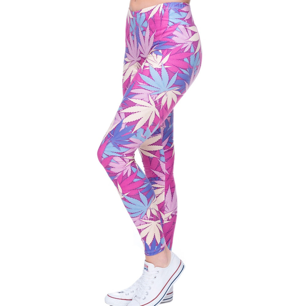 Women Weeds Print Pink Fitness Legging - GilloServ