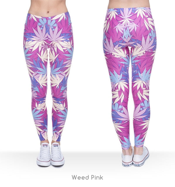 Women Weeds Print Pink Fitness Legging - GilloServ