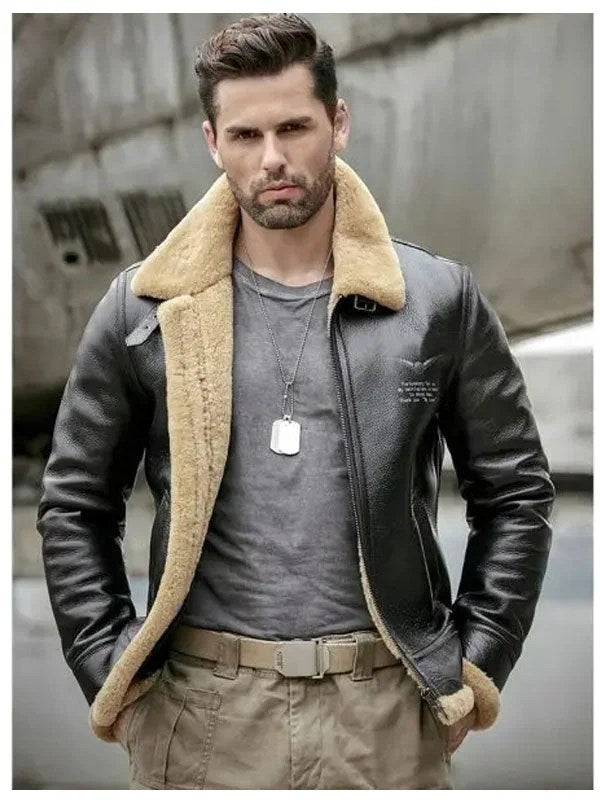 Mens Thick Winter Motorcycle Shearling Fur Leather Jacket Coat-2