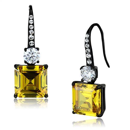 TK2539 - IP Black(Ion Plating) Stainless Steel Earrings with AAA Grade CZ  in Topaz-0