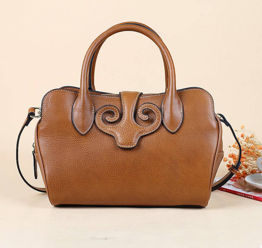 Womens Vintage Leather Top Handle Bag Medium - GilloServ