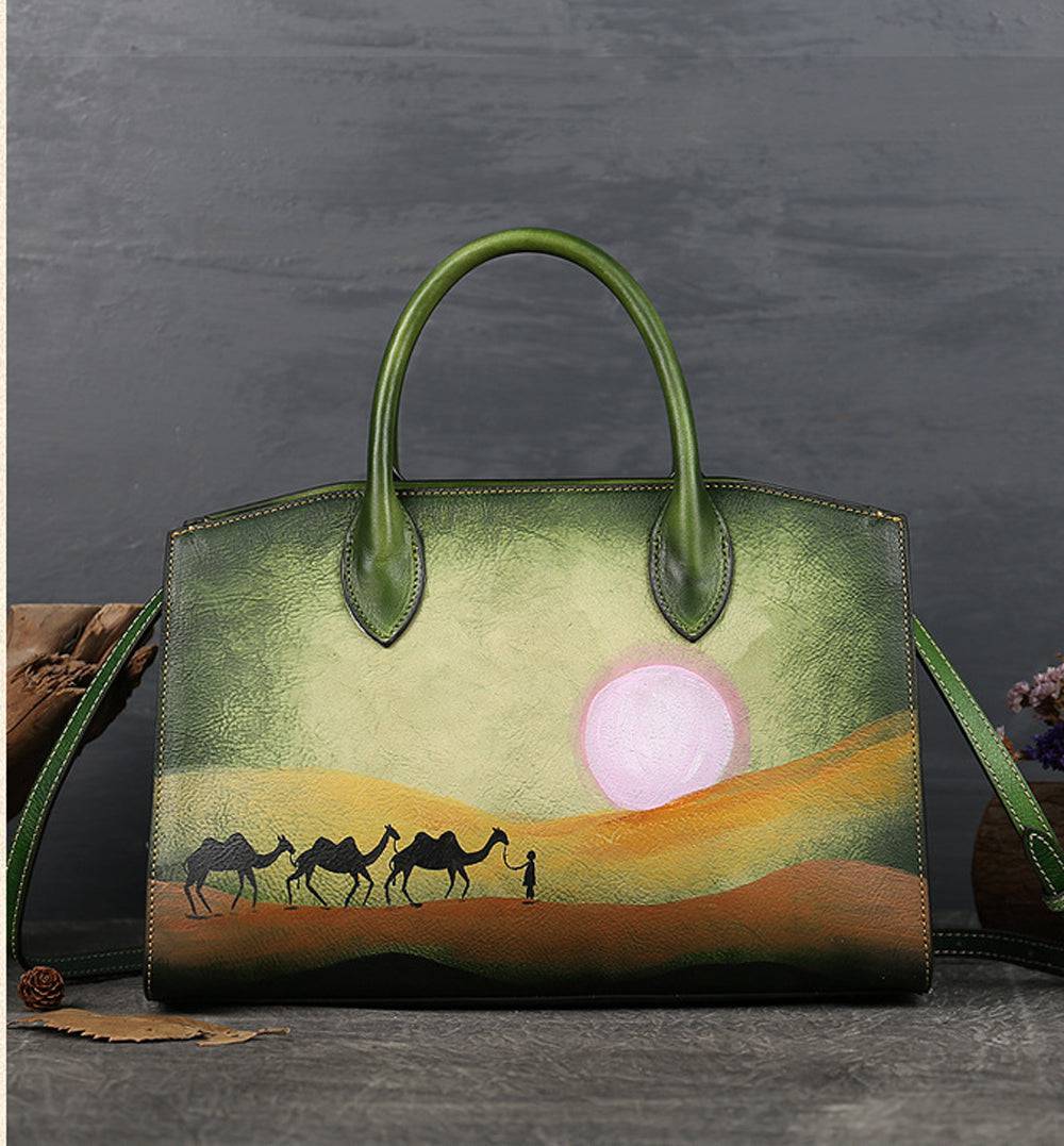 Womens Vintage Leather Top Handle Satchel Bags - GilloServ