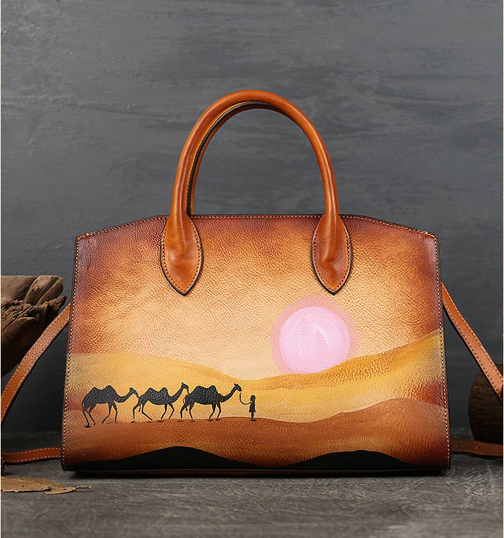 Womens Vintage Leather Top Handle Satchel Bags - GilloServ